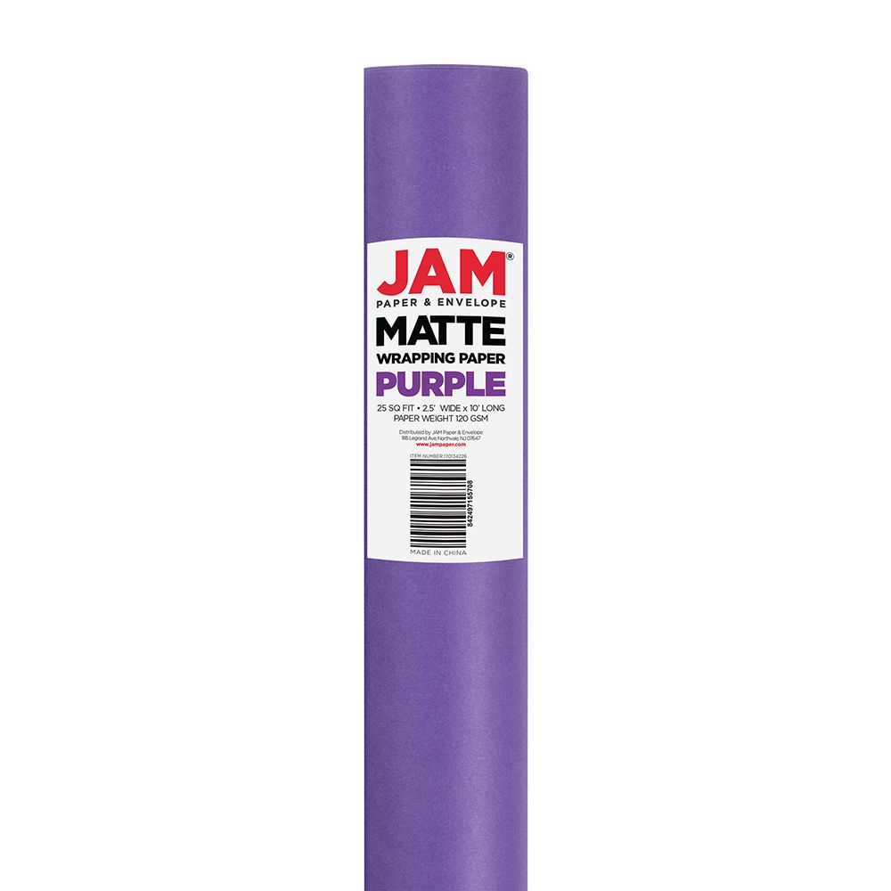 Jam Paper Matte Wrapping Paper, 25 Sq. ft, Purple